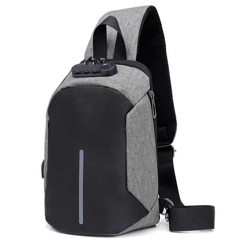 

USB Charging Over-the-shoulder Bag Fashion Multi-functional Scholar Chest Pack Cross Border Creative New Style Password Lock Men