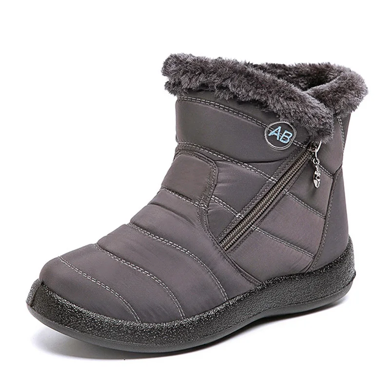 Gray Ankle Boots For Women Boots Fur Warm Snow Boots Female Winter Shoes Women Waterproof Padded Boots Winter Booties Women Footwear - Цвет: Gray