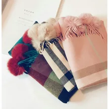 Корейский мужской и женский детский клетчатый шарф из кроличьего меха, шарф, осенний и зимний теплый шарф из искусственного кашемира, однотонный цвет