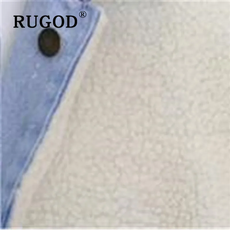 RUGOD, корейский стиль, стиль, шикарная, открытая, теплая, укороченная, джинсовая куртка, меховой воротник, зимние топы для женщин, мода