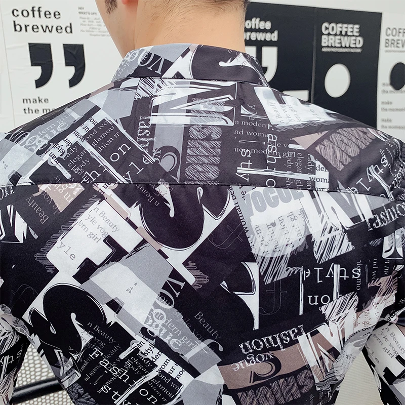 Брендовая мужская рубашка Camisa, осень, рубашка с принтом, Мужская Уличная одежда с длинным рукавом, Повседневная приталенная рубашка, мужские вечерние рубашки