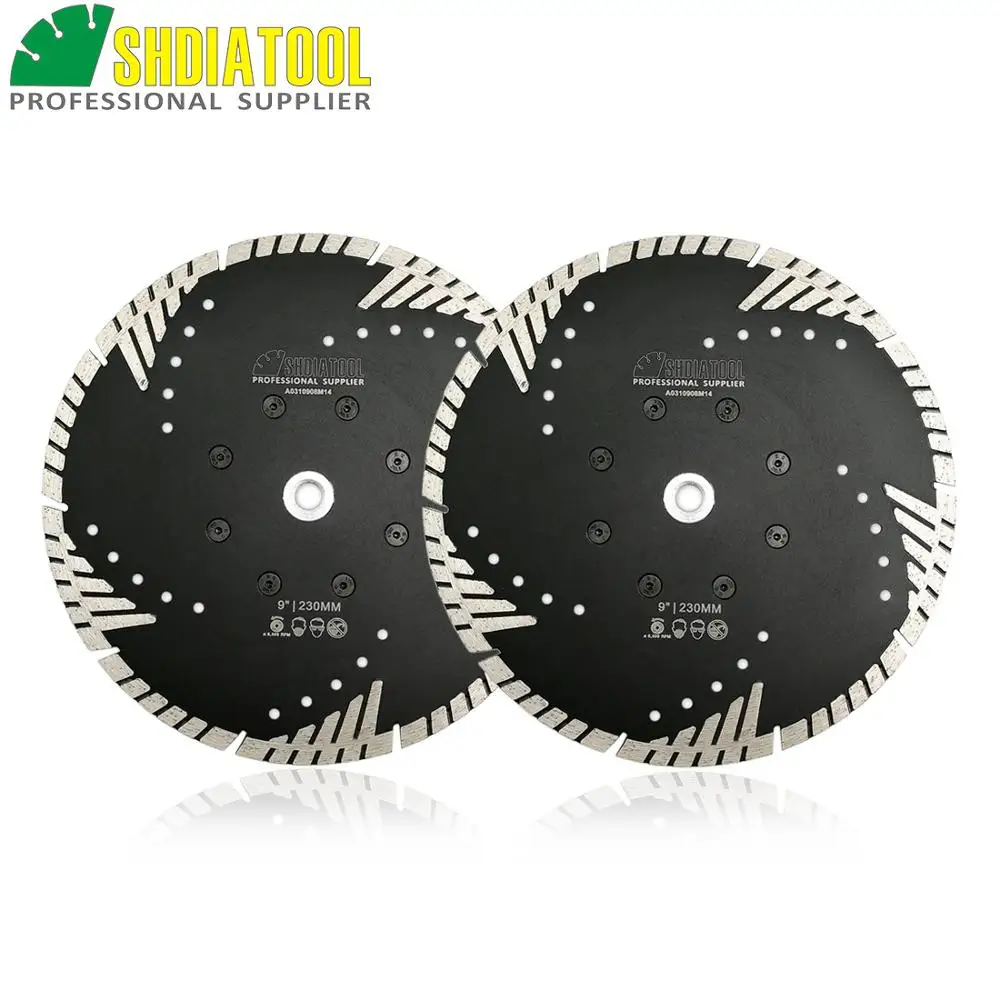 2pcs 9" 230MM Diamond saw Blades cutting discs M14 Thread for multi purpose with slant turbo protection teeth