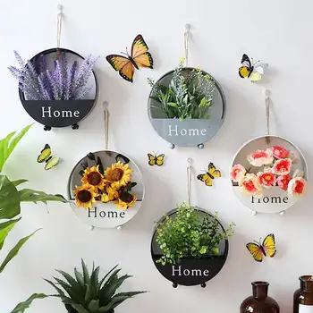 

8.3 x 7.7 inch Creative Wrought Iron Round Wall Hanging Wall Living Room Flower Pot Decoration Storage Flower Basket Wall Mount