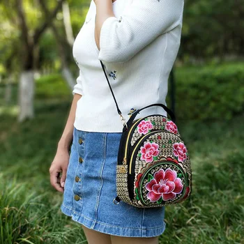 

2020 Hot Sale Women's Vintage Folk-Custom Mini Backpack Flower Embroidered Shoulder Crossbody Bag Daypack for Travel
