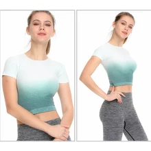 Женские топы для фитнеса, Женская Спортивная кофта, женские спортивные брюки для занятий йогой, футболки, бесшовная спортивная одежда с коротким рукавом, четыре способа растягивания, тренировки в спортзале