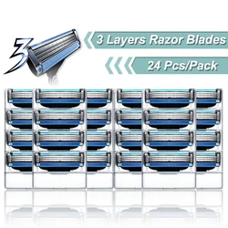 24pcs Men Shaving Razor Cartridges Suitable with Mache3 for Hair Removal Razor Blades