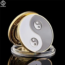 Китайский Tai Chi черный белый знак таоизма древние восемь диаграмм Золотая монета коллекция покер карта защита с монетной капсулой