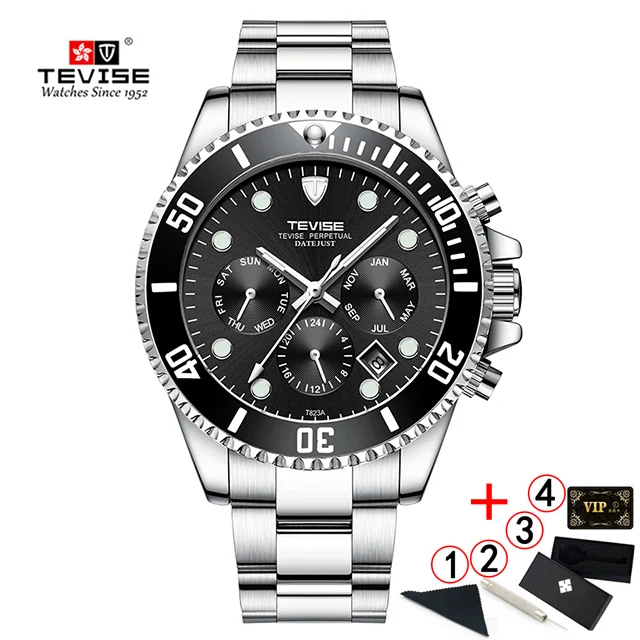 black silver box TEVISE Diver часы автоматические механические часы спортивные Топ брендовые Роскошные мужские часы мужские наручные Relogio Masculino - Цвет: black silver box
