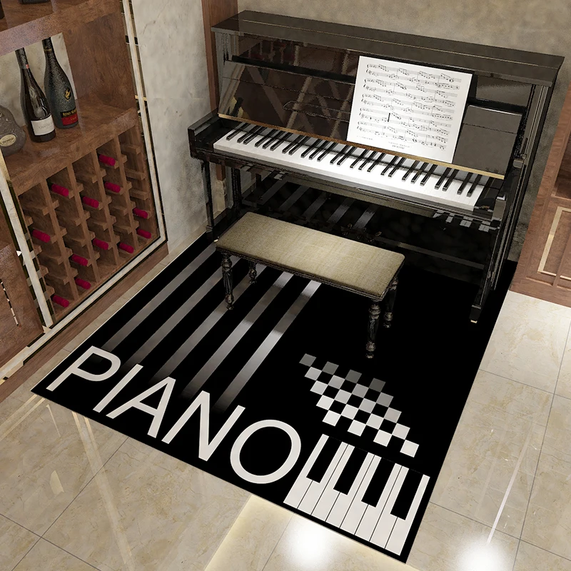 Nordic Music Piano Carpets Soft 3d Printed Area Rugs Parlor Mat Black