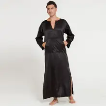 Мужские пижамы, летние, одноцветные, синие, черные, белые, с длинным рукавом, тонкий Шелковый галстук, набор, шелковая мужская ночная рубашка, домашняя одежда#0813