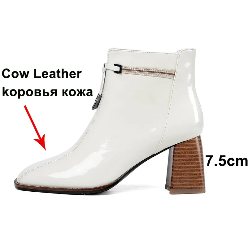 Meotina/Зимние ботильоны; женские полусапожки из натуральной кожи на толстом высоком каблуке; обувь на молнии с квадратным носком; Женская Осенняя обувь; размер 41