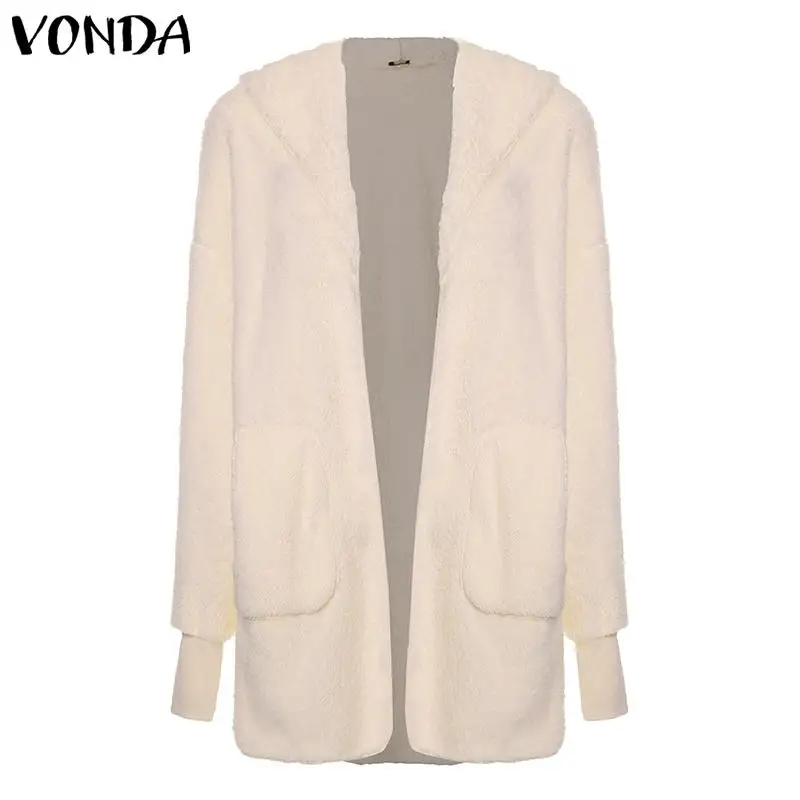 VONDA женские куртки с капюшоном из искусственного меха пушистые повседневные пальто верхняя одежда кардиганы зимнее теплое пальто однотонный для беременных уличная одежда