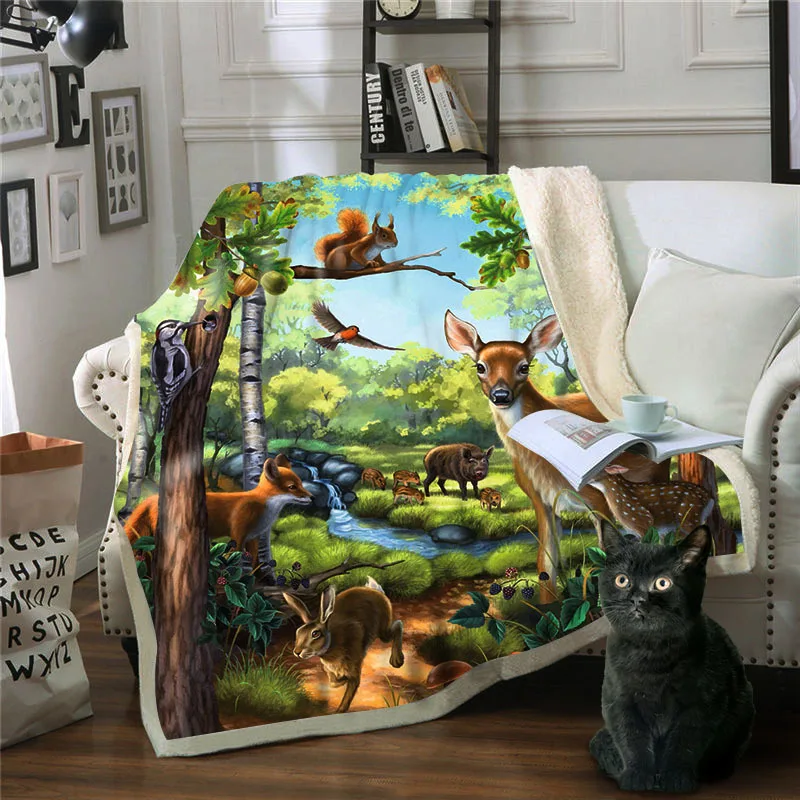 Тигр, олень серии двойное одеяло 3D печатных хлопок плюшевые одеяла, диваны покрытые одеяла, Сиеста одеяла, квадратное одеяло