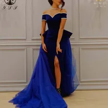 Модное платье Vestidos De Formature Illussion с круглым вырезом и короткими рукавами, обшитое бисером платье королевские синие платья на выпускной с юбкой