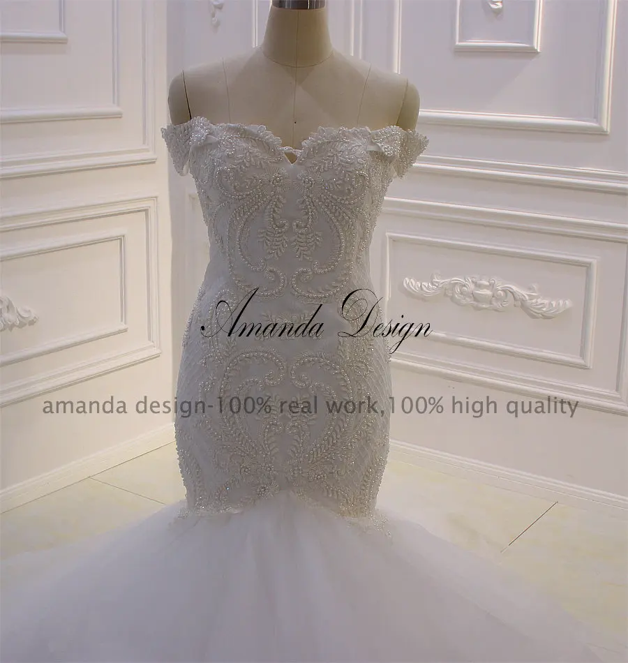 Аманда дизайн bruidsjurken с открытыми плечами кружево; аппликация; Русалка свадебное платье