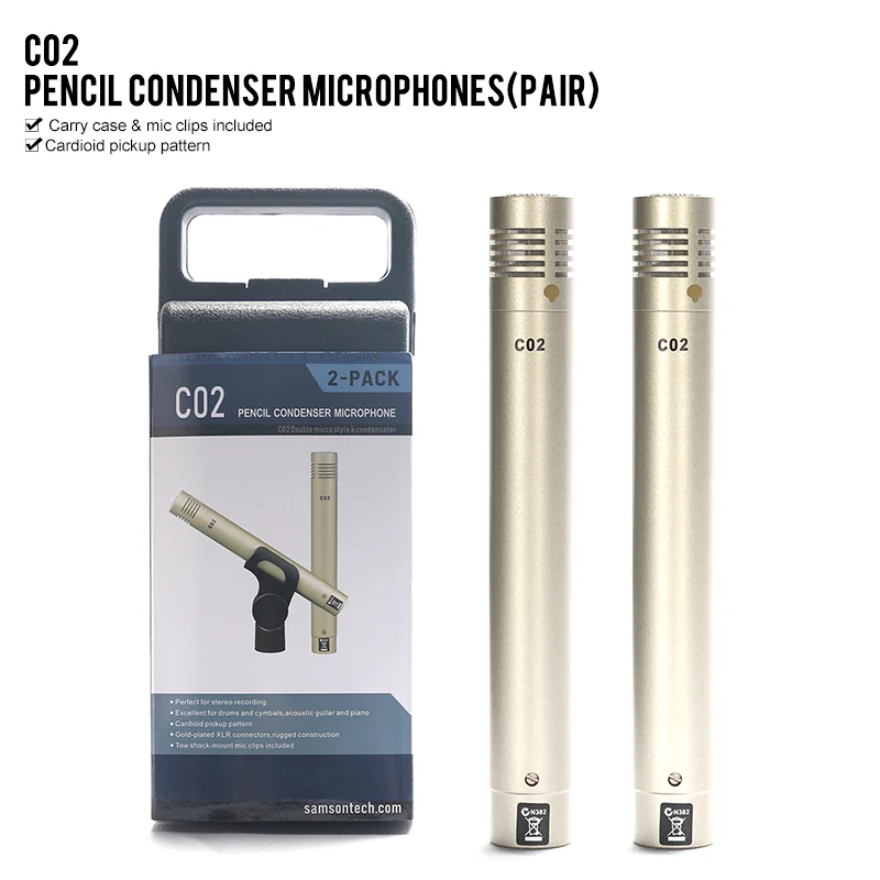 SAMSON C02 C-02 O2 One Pair Condenser Small-Diaphragm Suspension Pencil Shockproof Clip Microphone Piano Mic Type