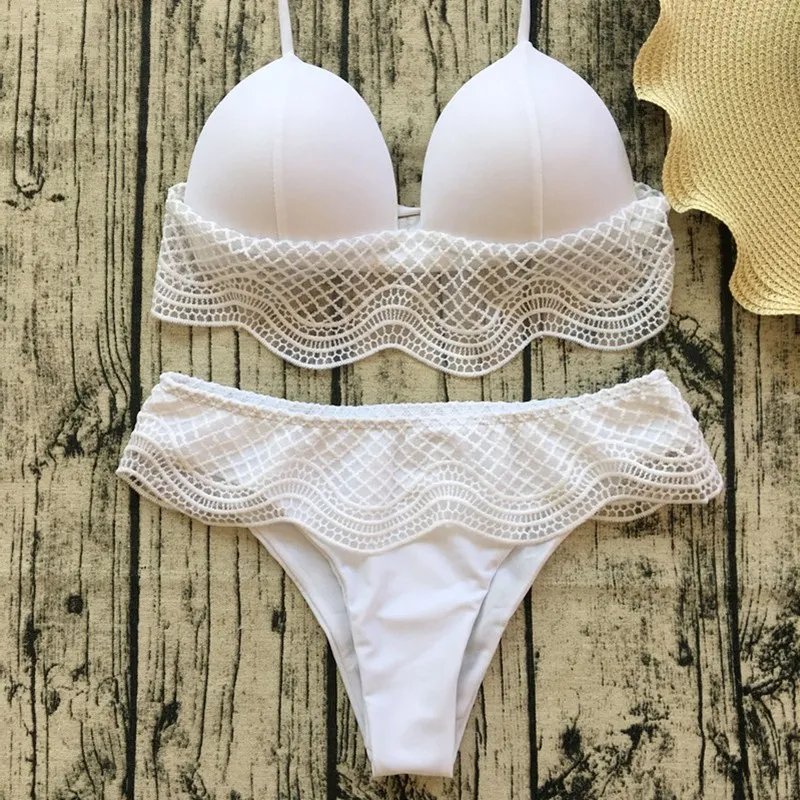 

Bikini 2020 mujer white lace low-rise padded push-up swimsuit black swimsuit Biquin Trajes de Bagno