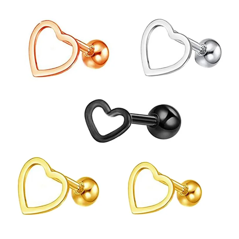 

TIANCIFBYJS Women Men Heart Cartilage Stud Stainless steel Piercing Earrings Studs Conch Diath Helix Tragus Body Piercing Set