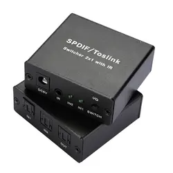 SPDIF/Toslink алюминиевый сплав долговечный конвертер Черный 2x1 с ИК-цифровой, с дистанционным управлением оптический аудио переключатель