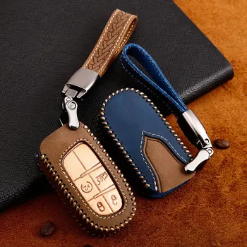 

For Jeep-J Grand Cherokee Compass For Chrysler 200 300 300C Dodge-D Leather Car Key Case Holder Protection Keychain Accessories