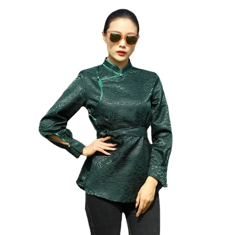 

Монгольская женская блузка, китайские традиционные Топы для женщин, короткий халат в этническом народном стиле, винтажная одежда, костюм Монголии