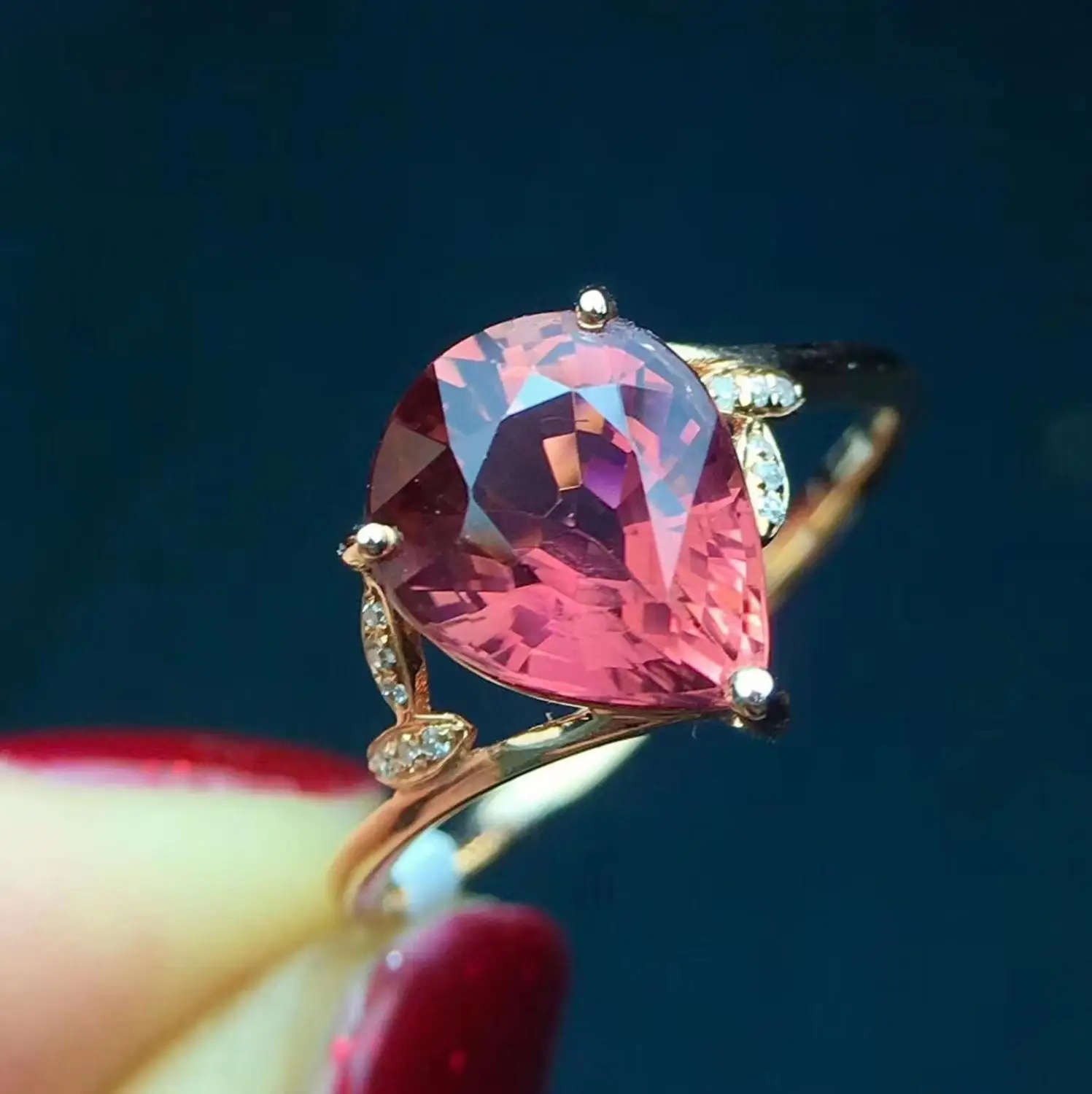 Fine Jewelry Real Pure 18 K Gold AU750 Natural Red Tourmaline Gemstone 2.8ct Female Rings Brazil Origin for Women's Gift