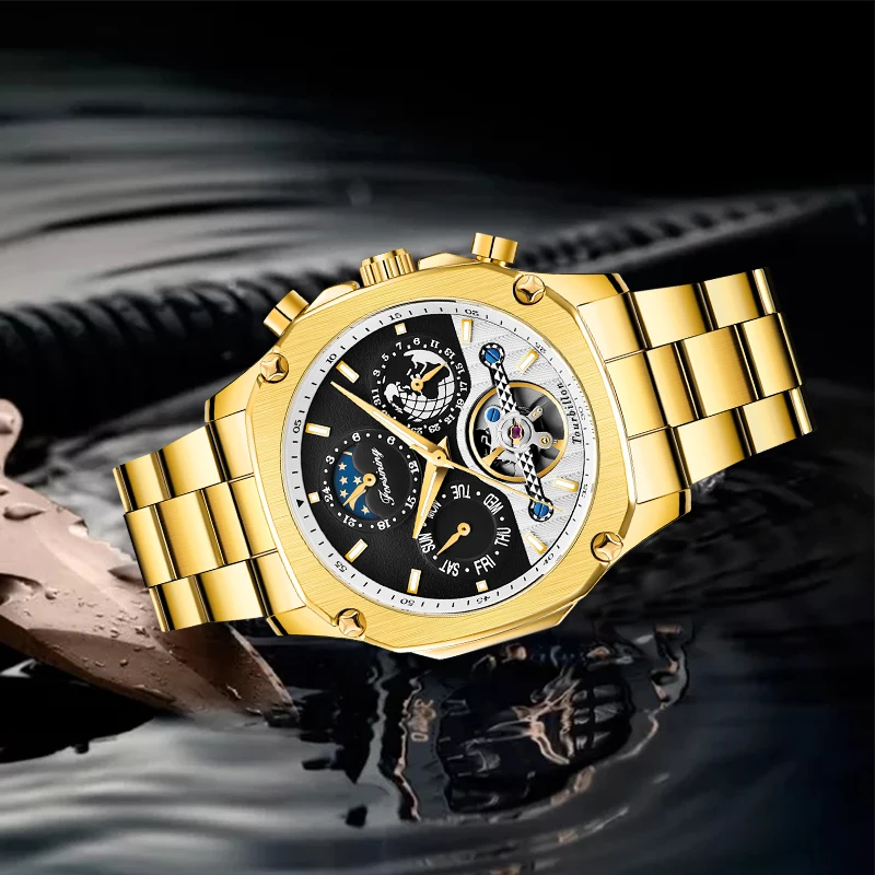 FORINING брендовые модные автоматические механические часы мужские часы Moon phase Tourbillon часы для мужчин s подарки часы Relogio Masculino