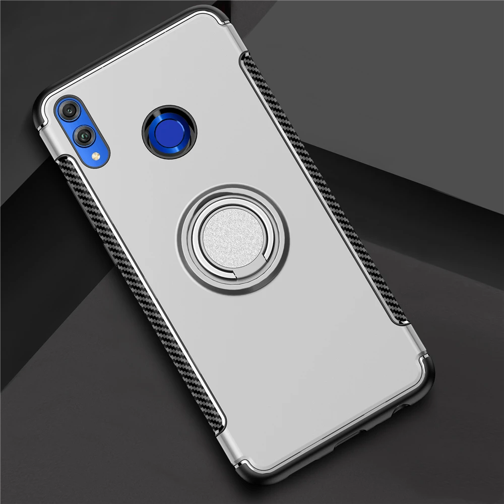 Серебристый Противоударный чехол для huawei Honor 8X Max 7X, двухслойный Гибридный противоударный чехол-подставка с магнитным кольцом для huawei Honor 8 7 X Max - Цвет: Серебристый