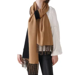 Ladies Scarf and Shawl Dual-use Cashmere-like Solid Color Scarf for Autumn and Winter Women