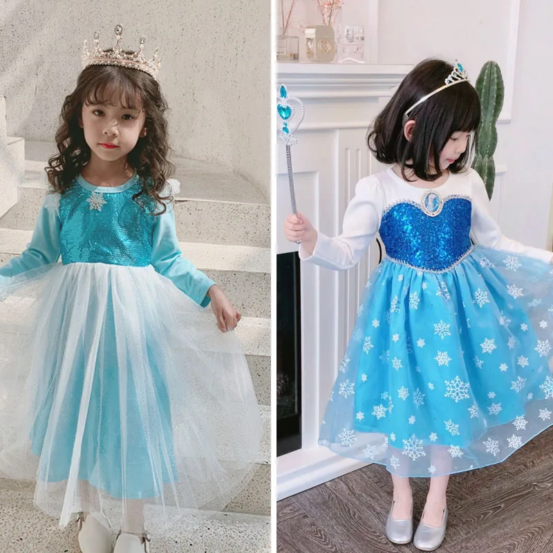 

EnkeliBB High Quality Children Girls Princess Tutu Dresses Long Sleeve Christmas New Year Blue Pink Party Wear Toddler Dress
