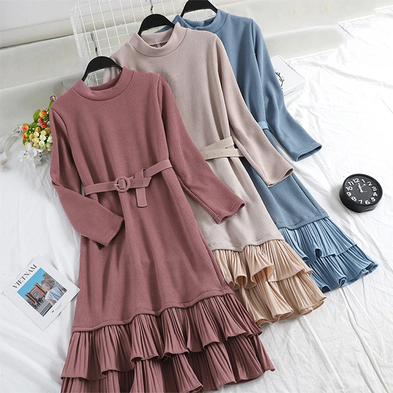 WHOSONG винтажное плиссированное платье с поясом женское элегантное офисное