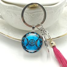 Hot! 2019 New Key Ring Triple Moon Goddess Time Glass Convex Round Pendant Key Chain Tassel Hanging Jewelry thailand imports genuine gv new moon key pendant