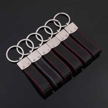 

50X Black red Leather Car Keychain Keyring Key Chain Key Ring Holder For Audi Sline RS VW R M sport AMG