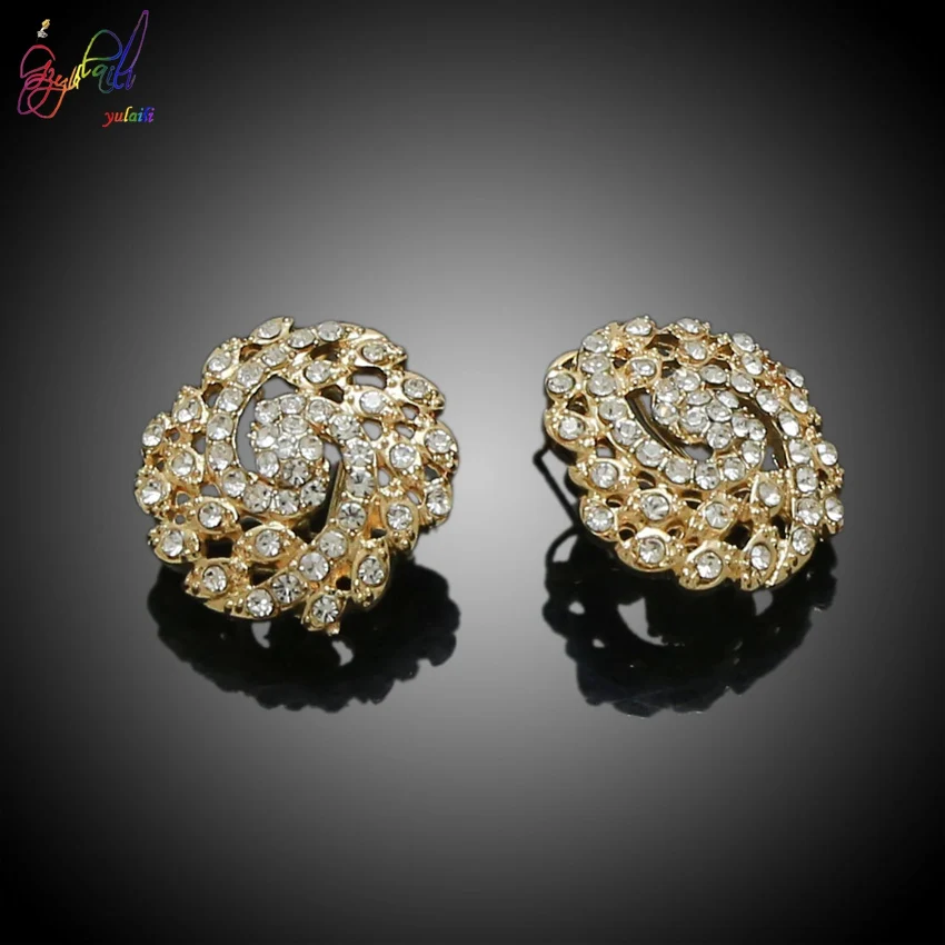 Yulaili Jewelry Sets For Women Evening Party Rhinestone Crystal Hollow Out Necklace Earring Bracelet Ring Jewelry Accessories