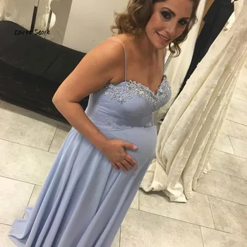 

Simple Blue Pregant Evening Dress 2019 Long Formal Prom Dresses Spaghetti Straps Floor Length Chiffon Party Gown vestido de fest