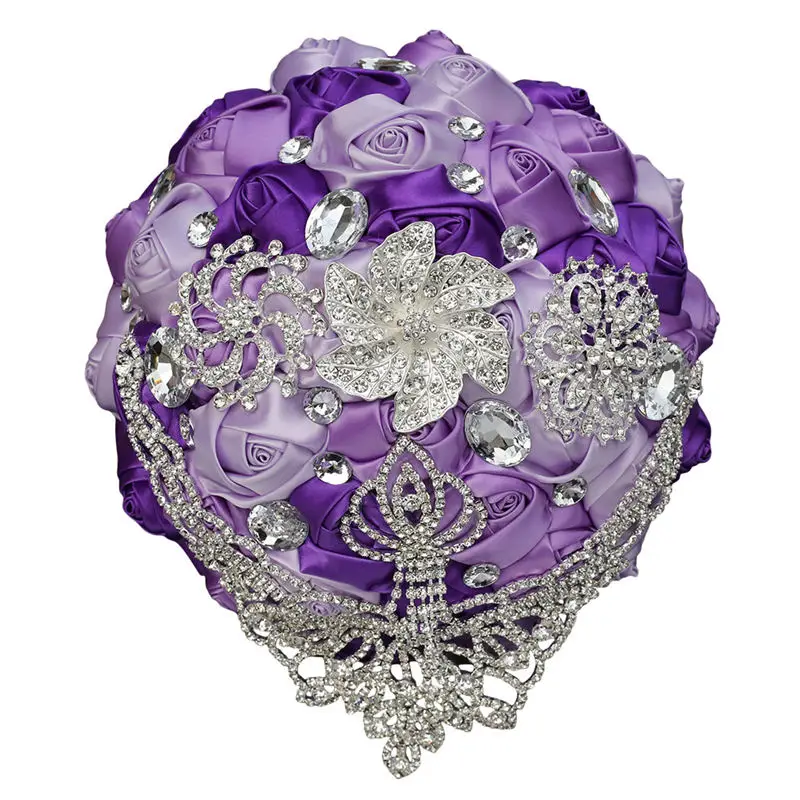 21cm purple Заводской роскошный букет из горного хрусталя, корона, бриллиантовая кисточка, свадебный букет для свадьбы, цвет серый, слоновая кость, Шелковый свадебный букет, на заказ, W288 - Цвет: 21cm purple