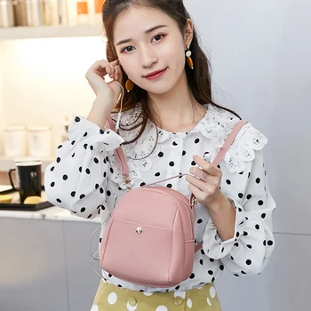 

New Design Elegant Small Backpack Female Fashion Lychee Pattern Solid Color Top Handle Mini School Backpack Multifunction