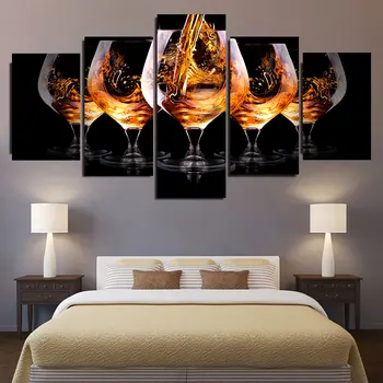 

5 Panels Modern Wine Glass Picture Canvas Painting Goblet Postres and Prints for Living Room Kitchen Restaurant Winery Decor Art