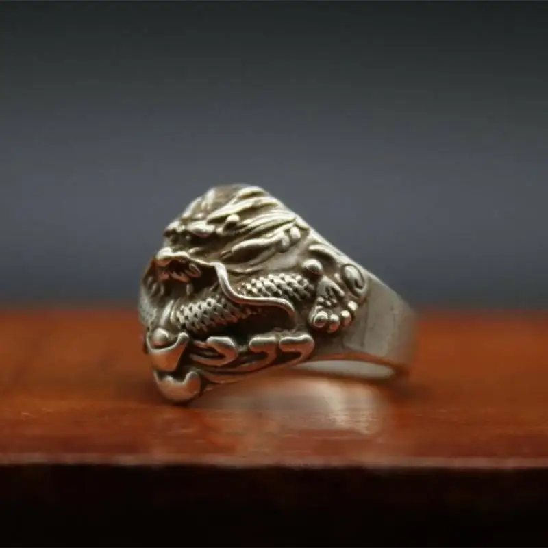 20 Mm Calibro Cinese Miao Gioielli In Argento Lucky Dragon Beast Animal Finger Ring