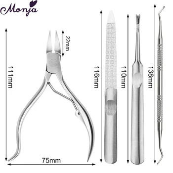 

Monja 4Pcs/Set Nail Art Silver Stainless Steel Cuticle Pusher Scissors Dead Skin Cleaning Remove Clipper Plier Manicure Care Kit