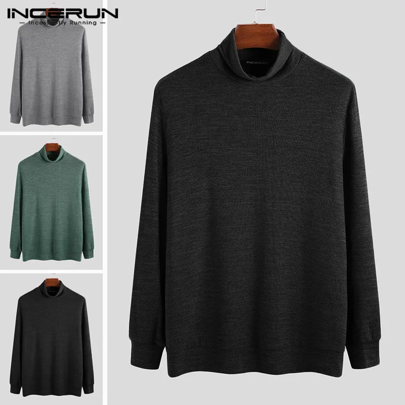 

INCERUN Fashion Men Sweater Turtleneck Casual Knitted Solid Color 2019 Slim Fit Long Sleeve Pullover Streetwear Men Sweaters 5XL