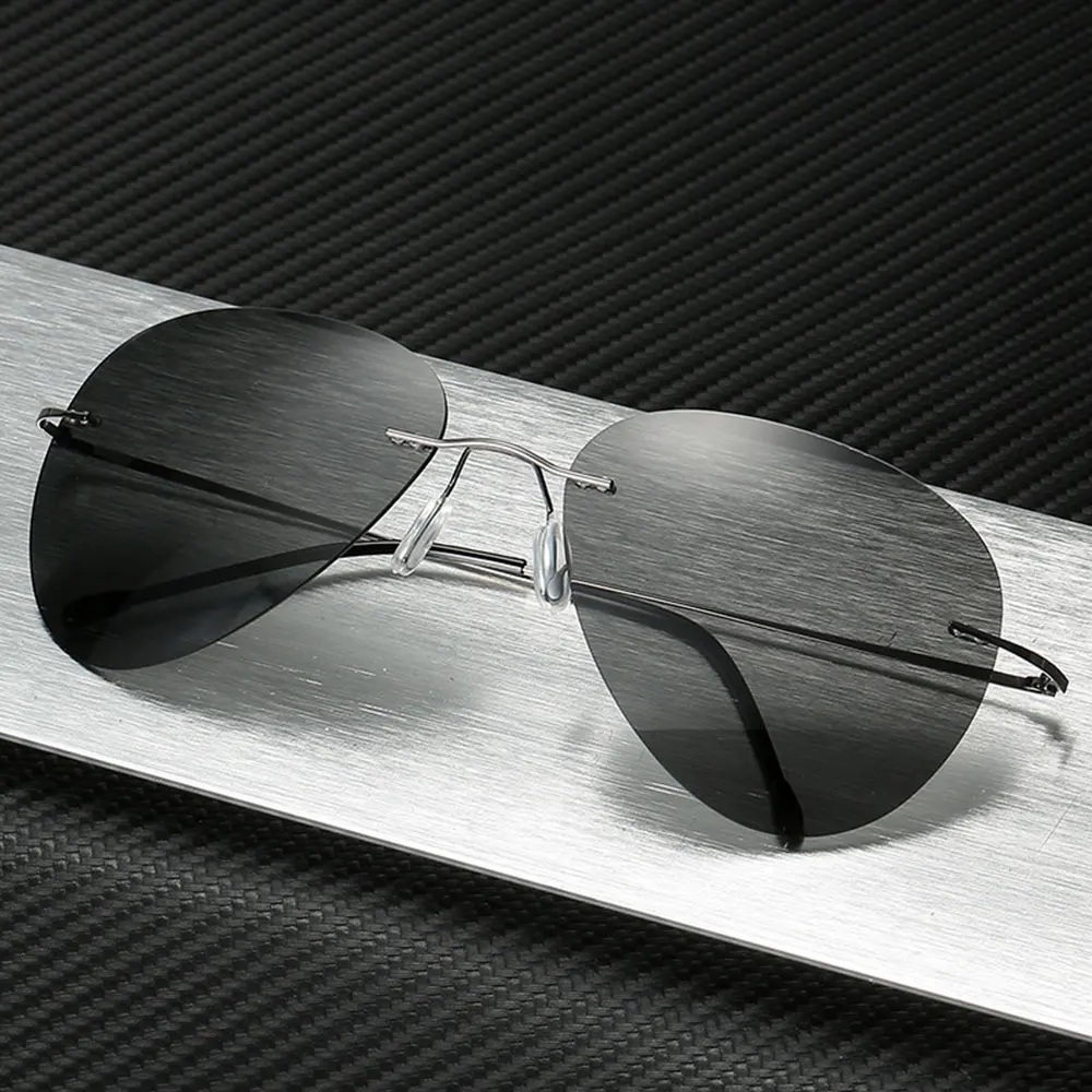 

2019 New Arrival Ultra-light Rimless B Titanium Glasses Men Sunglasses Polarized Frameless Folding Leg Driving Sunglasses PL1027
