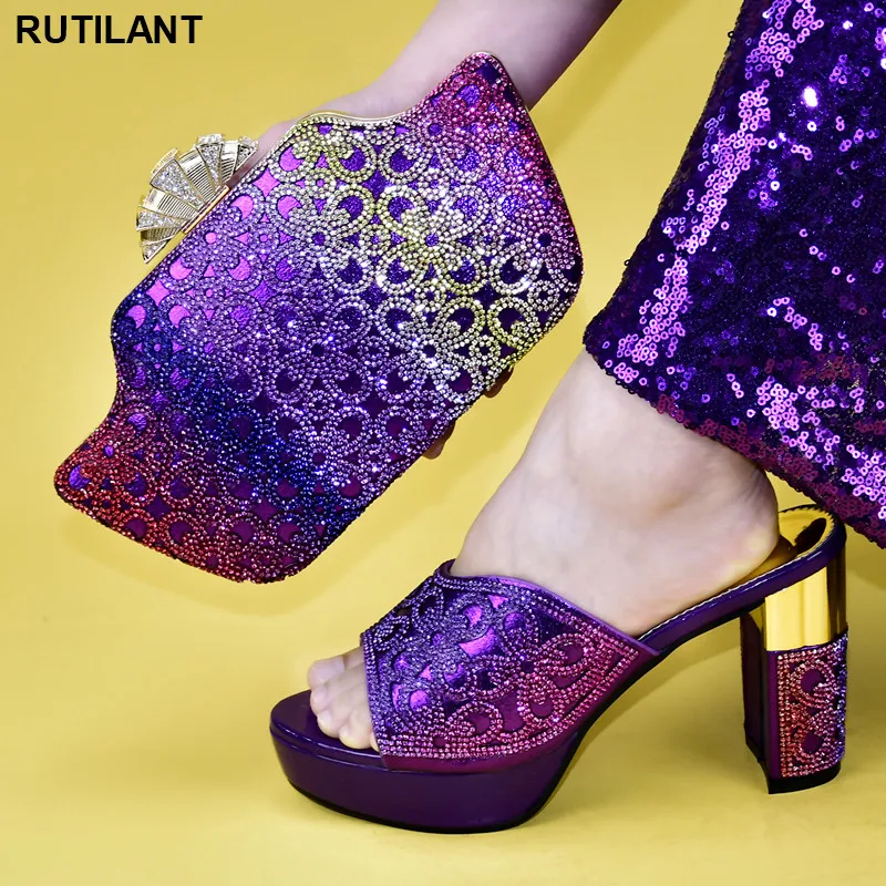 

African Matching Shoes and Bags Italian In Women Italian Shoes with Matching Bags Set Decorated with Rhinestone Pumps Women Shoe