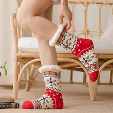 Женские толстые носки зимние рождественские хлопковые забавные Женские носочки с принтом уличные толстые Нескользящие женские носки