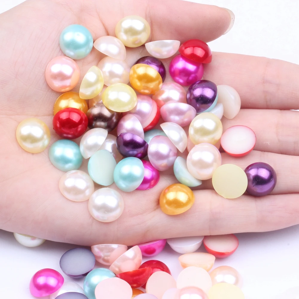 

Half Round Pearls Beads 1000pcs 12mm Many Colors Loose Imitation Flatback Crafts Glue On Resin Gems DIY Garments Supplies