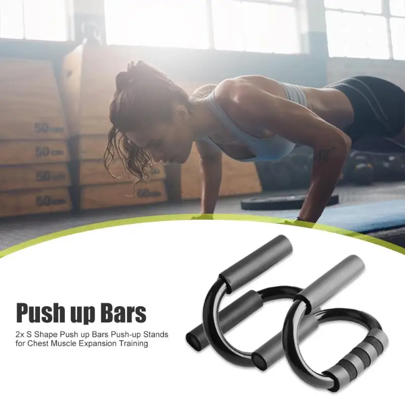 2pcs Black Color S-Shaped Push up Bars Non-slip Push-up Stands for Abdominal Chest Muscle Expansion Fitness Training