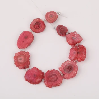 

Approx 9pcs/strands,Irregular Red Titanium Solar Druzy Drusy Agates Drilled Slab Spacer Beads Necklace Jewelry XFX-175AMCE