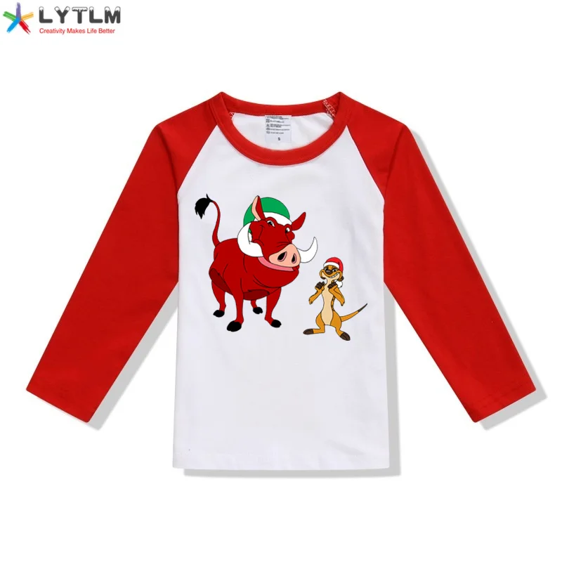 LYTLM Rey Lion/топы для девочек, футболки и футболки с тимоном пембаа, Детская футболка с рисунком льва, Детская футболка с длинными рукавами, футболка для девочек, camiseta infantil - Цвет: CX Raglan Red
