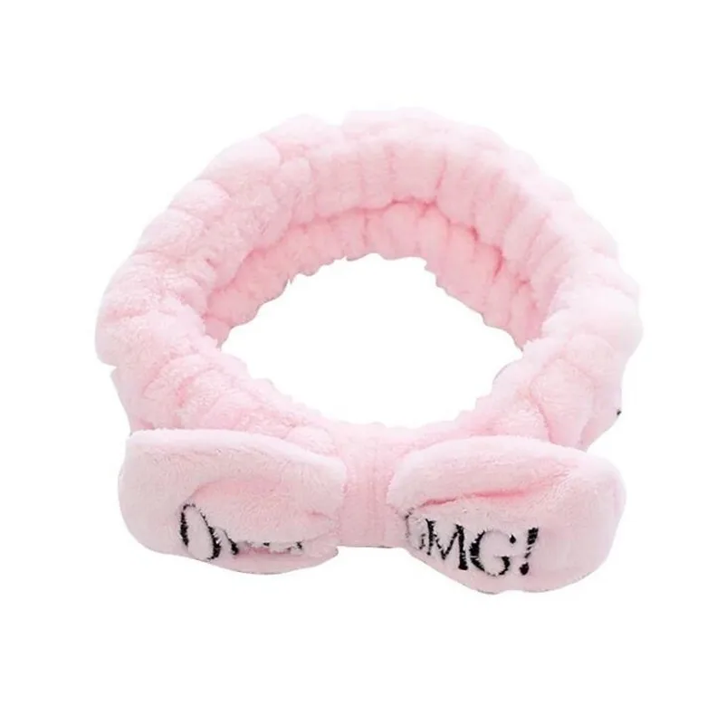 OMG pink Новинка OMG письмо коралловый флис мыть лицо ободок с бантиком для женщин девушек держатели головных уборов резинки для волос аксессуары для волос в виде тюрбана - Цвет: OMG pink