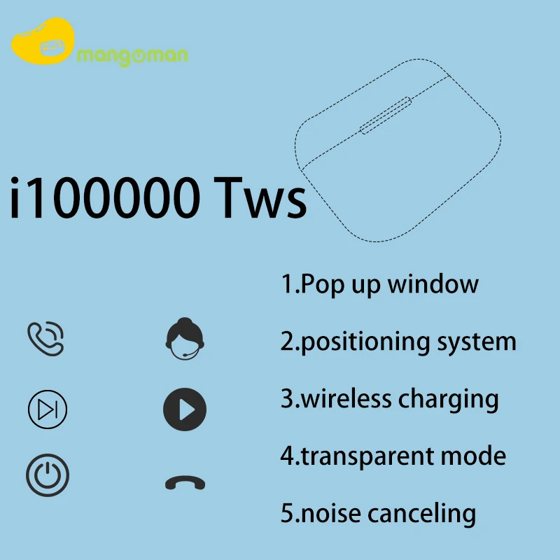 Mangoman i100000 TWS Arie 2 беспроводные наушники 8D Super Bass Bluetooth 5,0 раздвижные наушники с регулировкой громкости PK i5000